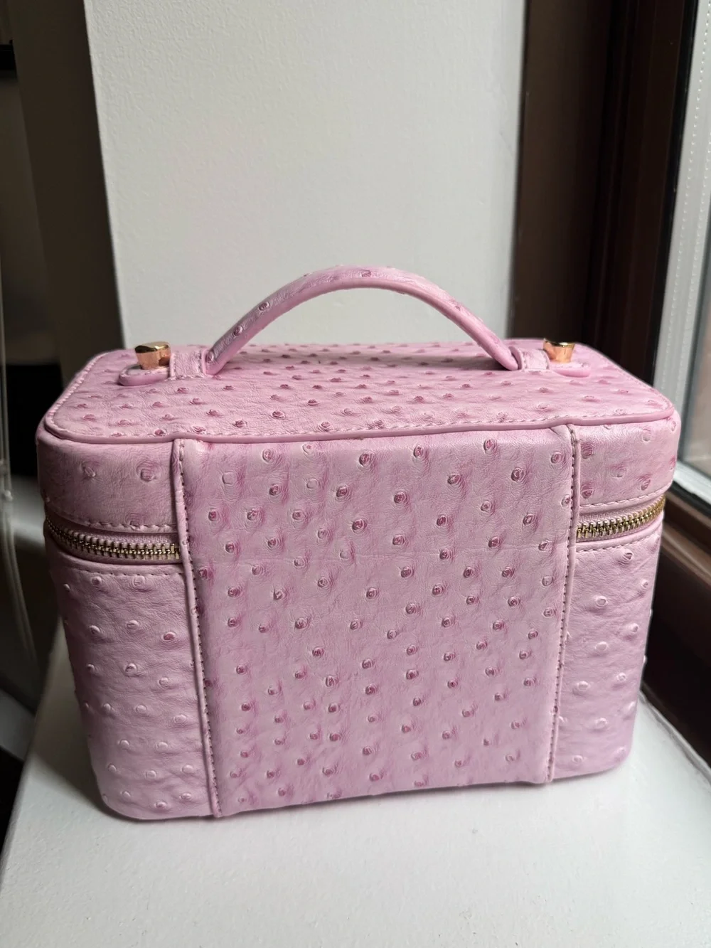 New w/Tags Ostrich Pink Structured Travel Makeup Case with Top Handle